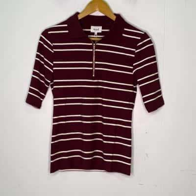 Seed Womens  Size S Short Sleeve Top Cream / Maroon / Striped 