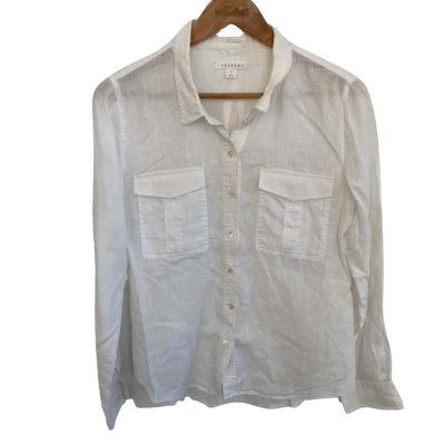 Trenery Womens Linen Size M Button Up Top / Long Sleeve Top White 