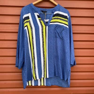 Marco Polo Womens Size 16 Azure Print 3/4 Sleeve Top