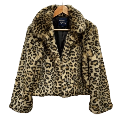 Princess Highway Leopard Print Faux Fur Cropped Jacket Size 12