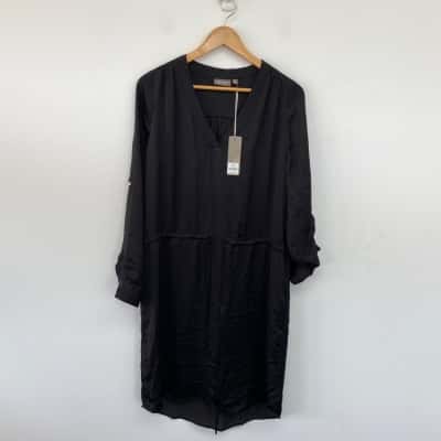 Sussan Black Satin Look Long Sleeve Mini Dress  Size 12 
