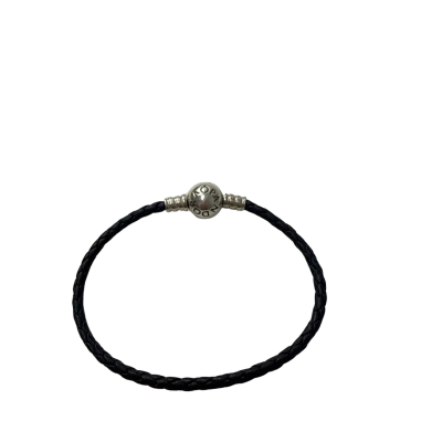 Pandora black leather woven 18cm bracelet 