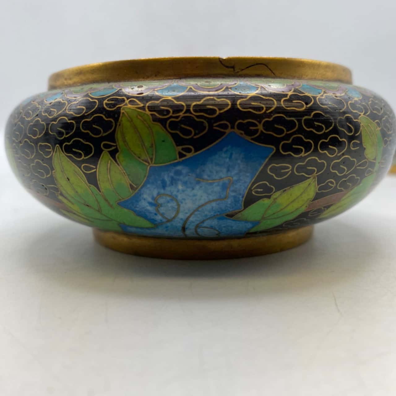 Vintage cloisonné butterfly and flower motif blue hea