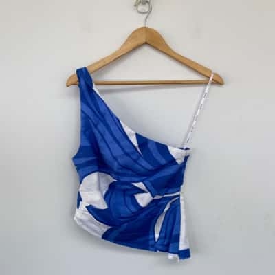 Kookai Blue White Zani Twist Top  Size 8 