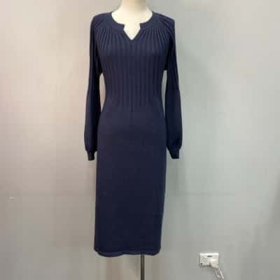Caju Womens  Size L Midi Stretchy Knit Dress Inky Blue 