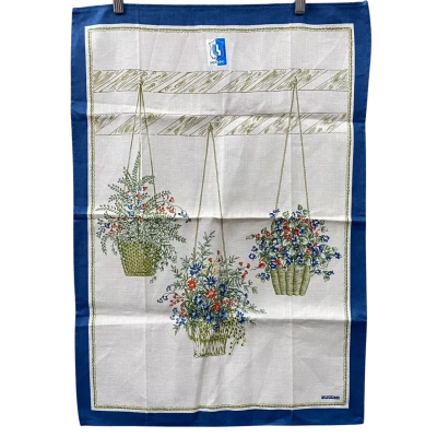 Zucchi Blue Hanging Flower Basket Cotton Tea Towel 