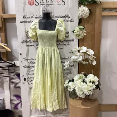WILD BRAND! Womens  Size M / S Maxi Dress Yellow! STUNNING YELLOW MAXI DRESS! MADE WITH 100% LINEN! HAS BALLOON SLEEVES AND SHIRRED BODICE! PERFECT FOR ANY OCCASION!