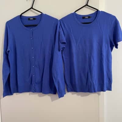 David Jones Womens  Size M 100% Merino Wool Cardigan and Short Sleeve Jumper Purple 