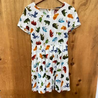 Dangerfield White Frog Pattern Dress Size 10
