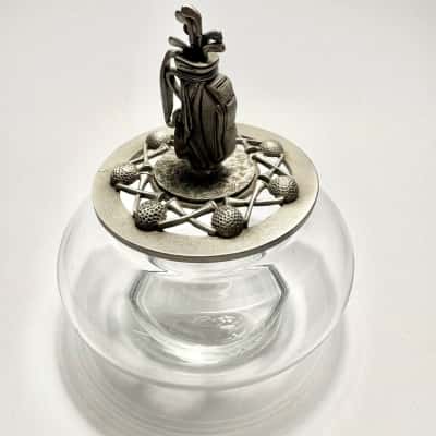 Princess House 1991 Pewter Golf Top Glass Trinket Dish