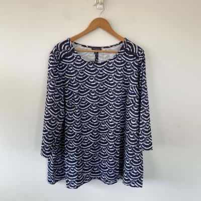 Autograph Navy Geo Ladder Trim Textured Top  Size XL 