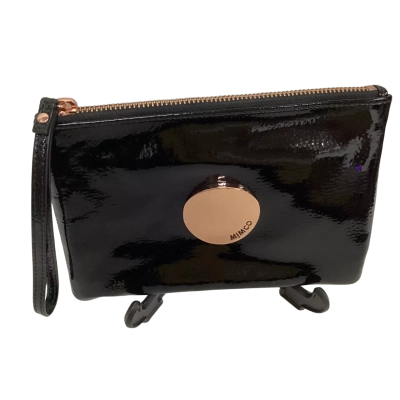 Mimco Womens Patent Leather Clutch Black with Rose Gold detail