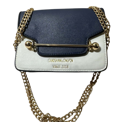  Womens Blue / Pink  / White Chain Color Blocking Crossbody Bag 