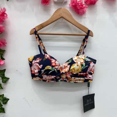 Jets Womens Bikini Top Size 10 Floral / Navy Blue 