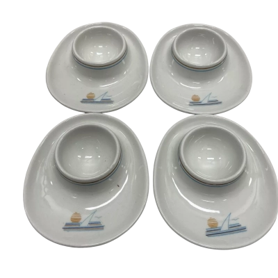 Vintage 1990s IKEA 365+ 'DROM' Egg Cups by Susan Pryke - Set of 4 (Rare Sailboat Variant, Made in Norway)