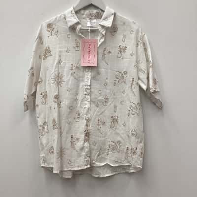  New By Frankie Womens  Size L white with mustard print 