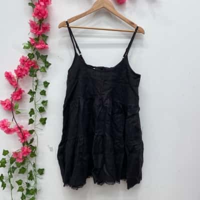 Little Lies Womens Shoestring Strap Linen Dress Size 8 Black  