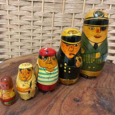 Vintage Shackman Nesting Dolls Handpainted Wooden nautical themed craftsmanship collectable 