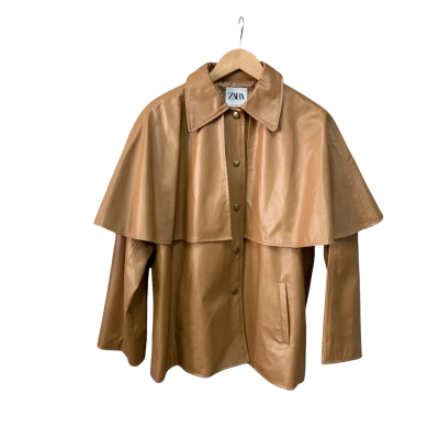 Zara Womens  Size M Faux Leather Cape Jacket Brown RRP $185