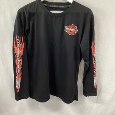 Harley Davidson Mens  Size M Long Sleeve Shirt Black / Orange 