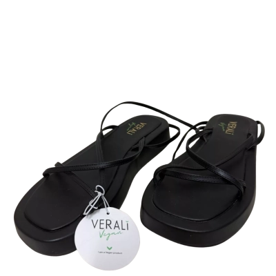 Verali Vegan Leather Strappy Black Sandals- Size 40