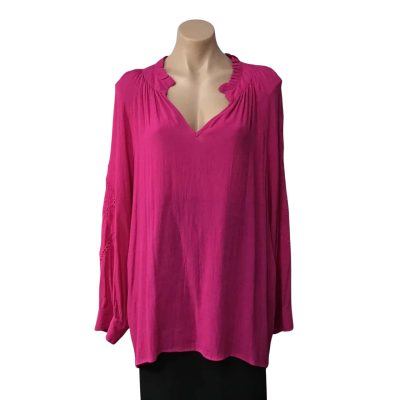Rockmans Womens Size 14 Bright Pink Long Sleeve Top 