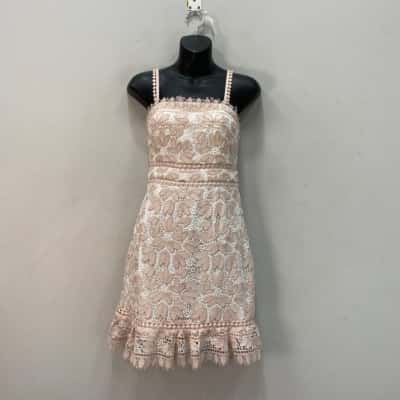 Forever New Womens  Size 8 Oace overlay Dress Beige / White 