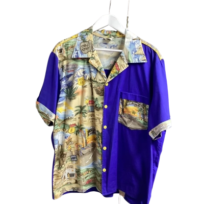 Vintage Rockabilly Mens Blue and Print Shirt 