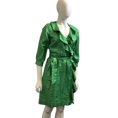 Kate Spade Womens  AUS Size 8 Striped Mini Wrap Dress Green / Black