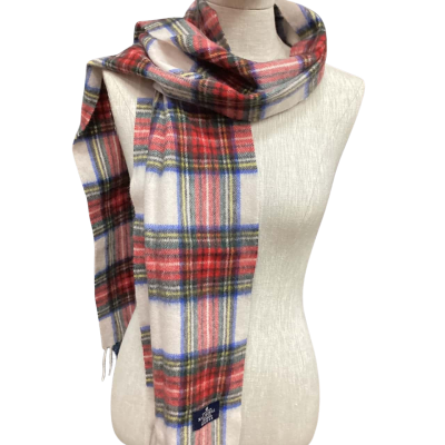 The House of Balmoral Scotland Lambswool Tartan Scarf Cream / Red 