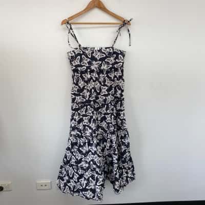 Collusion Navy Blue Butterfly Print Midi Dress  Size 8