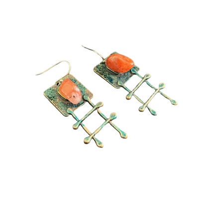  Womens Quirky Brutalist agate Earrings Burnt Orange / Green 
