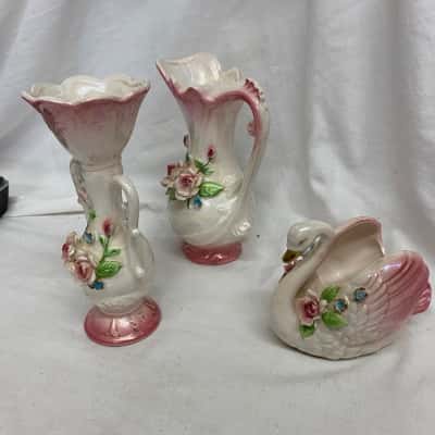 2 Bud Vases + Swan Trinket Dish