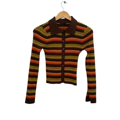 Ghanda Womens  Size S Button Up Top Brown / Green / Orange / White 