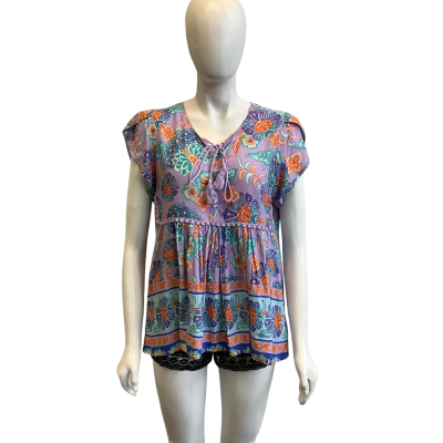 BNWT Jaase Women's Size L Short Sleeve Top Multicoloured Pattern 