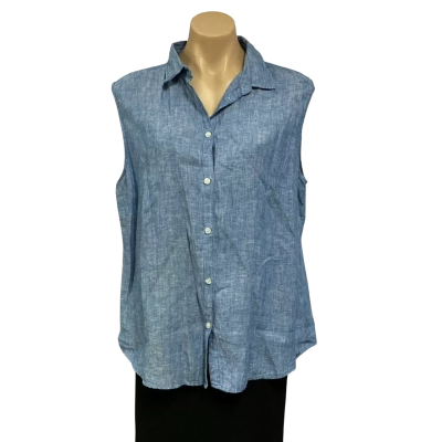 W-Lane Womens Size 16 Blue Linen Sleeveless Shirt