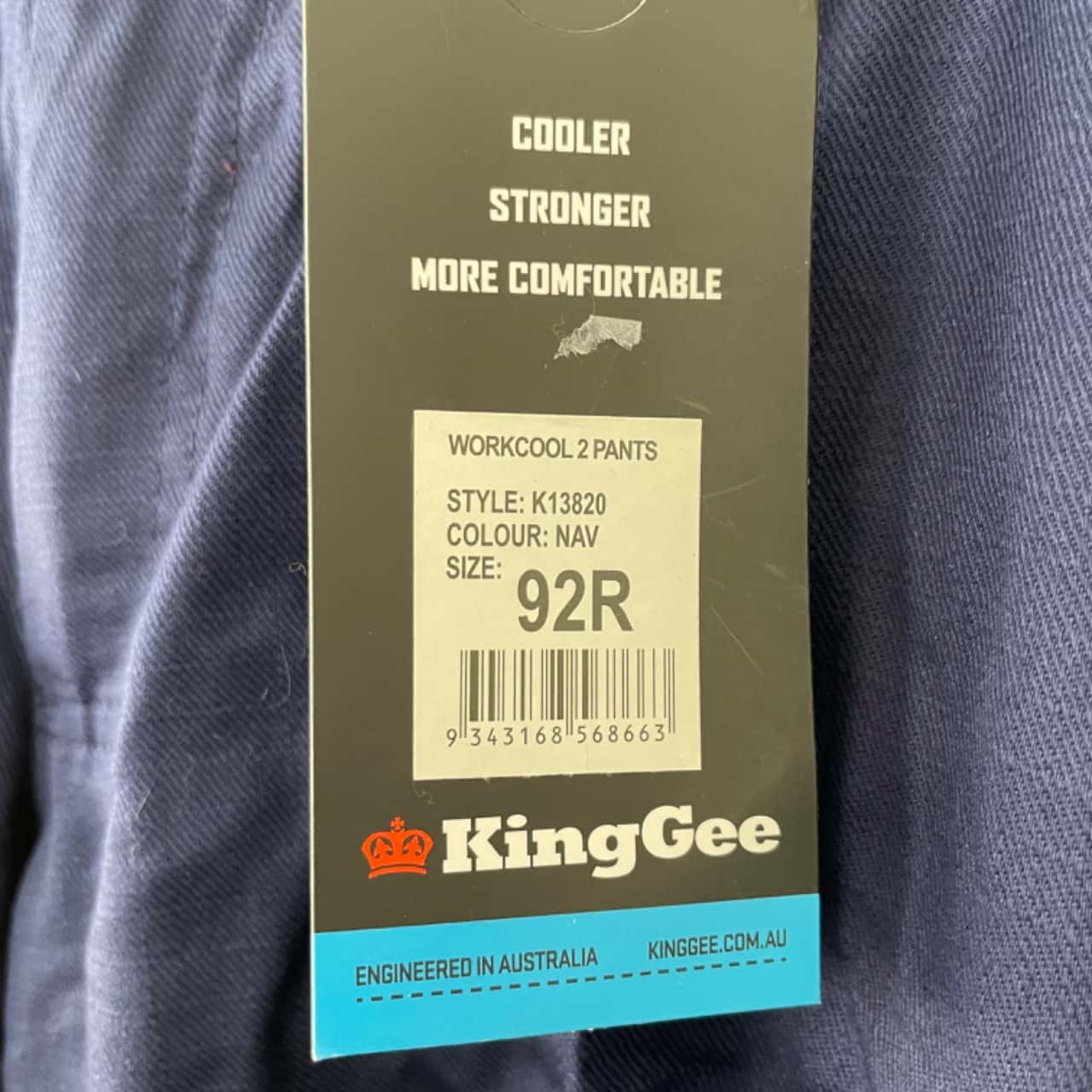 KingGee Navy Blue Workcool Pants Size 92R
