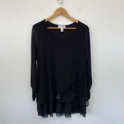 Joseph Ribkoff Black Long Sleeve Blouse Top  Size 16 