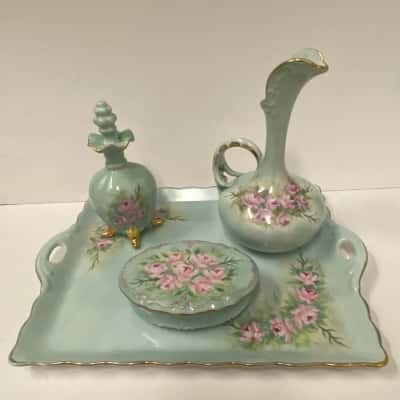 Hand-painted floral vanity set