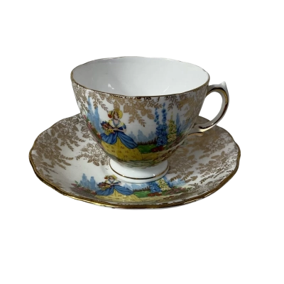 Vintage Colclough Crinoline Lady in Garden Bone China Teacup & Saucer