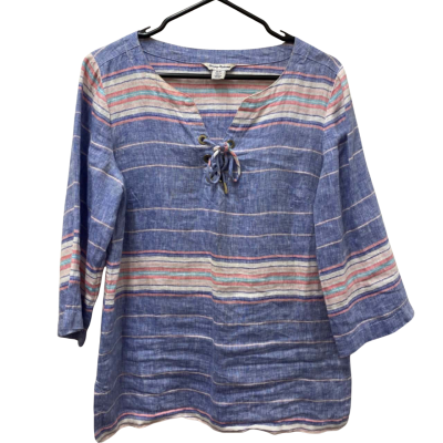 Tommy Bahama Womens 3/4 Sleeve Top Stripe Blue  Size S -100% Linen