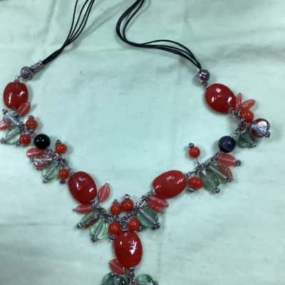  Womens Beaded Necklace Green / Orange 