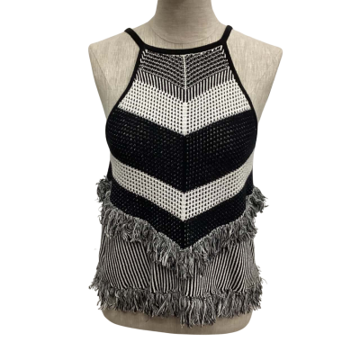 Sass & Bide Sleeveless Top with Fringe Trim  Size S Black  / White 