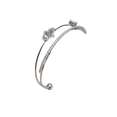 Womens Bangle Silver Tone/White Stone