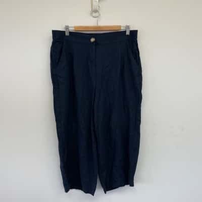 Sara Navy Blue Linen Crop Pants  Size 14
