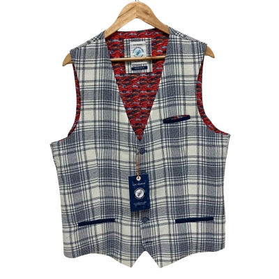  A Fish Named Fred Men’s Waistcoat Blue Check - Large (EU52)