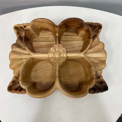 Folk Art Carved Solid Wooden Divided Dish. BNWOT