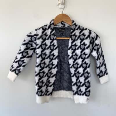 Guess Kids Black White Heart Print Cardigan Size 3