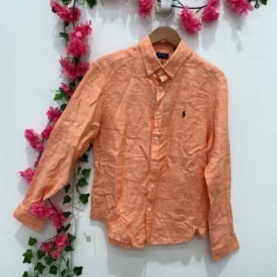 Polo Ralph Lauren Mens Long Sleeve Linen Shirt Size XL Orange 