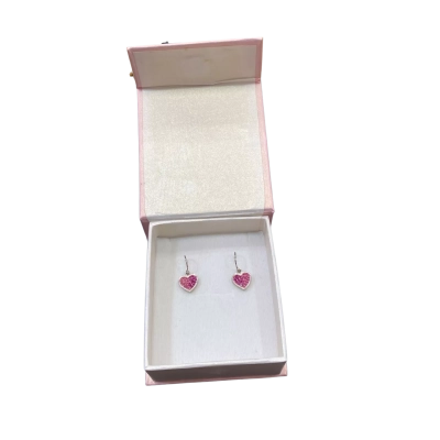 LULU Gifts & Accessory’s 925 Sterling Silver Heart Shaped Earrings with Inlaid with Pink Stones